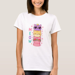T-shirt Mignons Lunettes de Soleil Chats Empilés Kawaii Mi