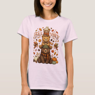 T-shirt Mignons ours d'automne empilés ambiance automnale