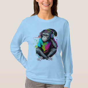 T-shirt Mignons Singe Écouter Musique, Musique Singe Obséd