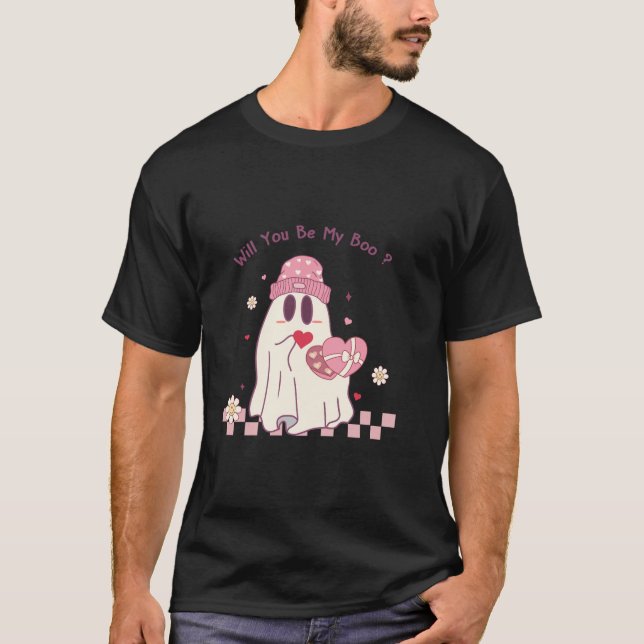 T-shirt Mignons Valentines Fantôme Serez-Vous Mon Boo Casq (Devant)