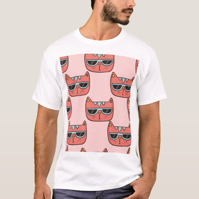 T-shirt Mignons visages de chat, motif sans soudure. (Devant)