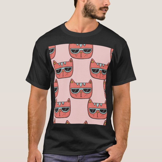 T-shirt Mignons visages de chat, motif sans soudure. (Devant)