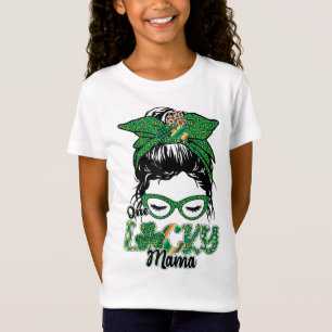 T-Shirt Migny One Lucky Mama Messy Bun Happy St patrick Da