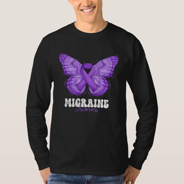 T-shirt Migraine Awareness Month Purple Ribbon Butterfly (Devant)
