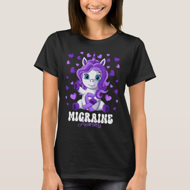 T-shirt Migraine Awareness Month Purple Ribbon Unicorn (Devant)