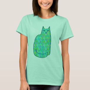 T-shirt Milieu du siècle moderne Chat, Mint et Lime Vert