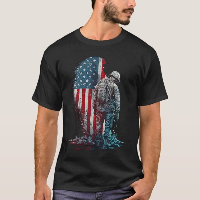 T-shirt Military Veteran Patriotic American Flag  3 (Devant)