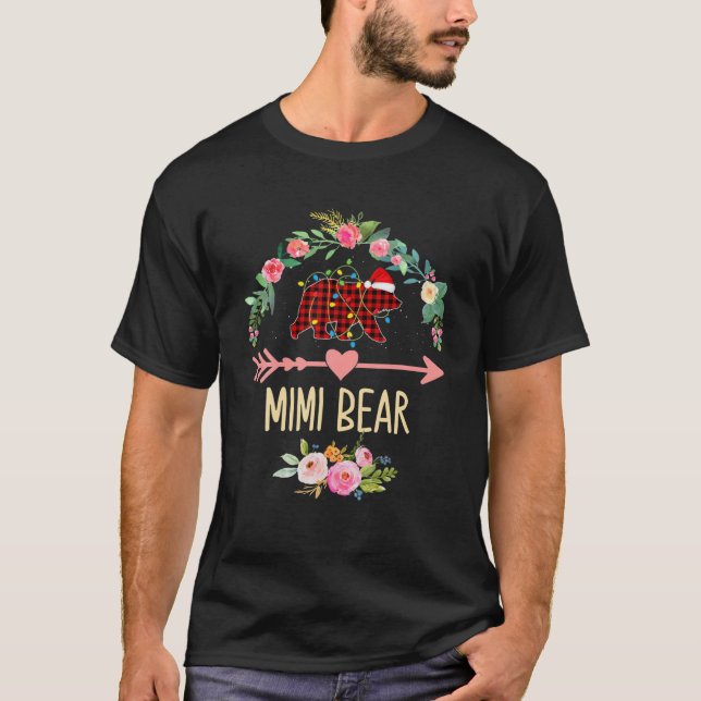 T-shirt Mimi Bear Xmas Famille Pyjama rouge Plaque G (Devant)