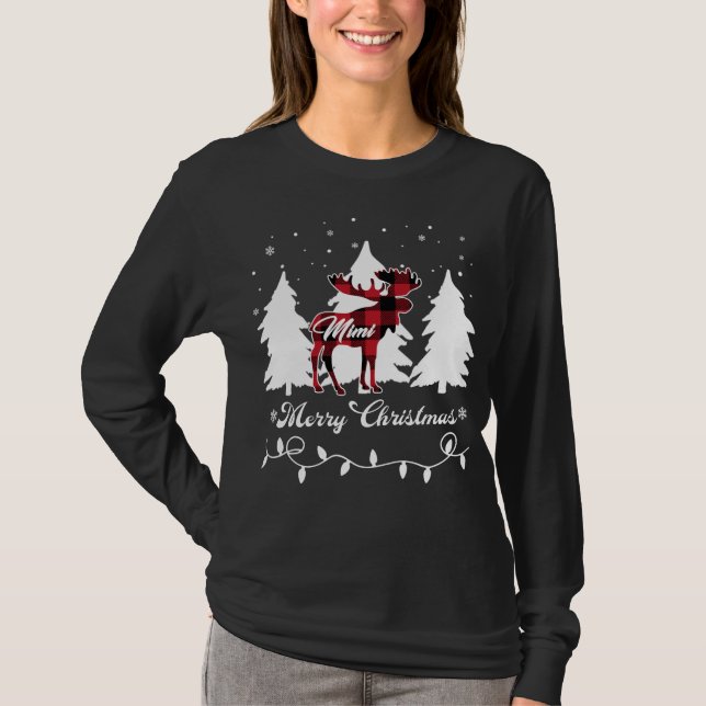 T-shirt Mimi Moose Buffalo Red Plaid Christmas Matching Fa (Devant)
