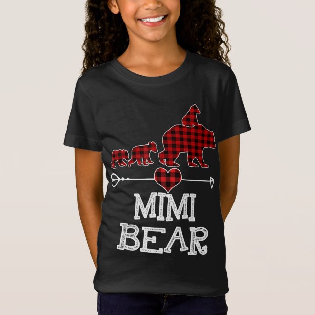 T-Shirt Mimi Oear Pajama de Noël Rouge Plaid Buffalo Famil (Devant)