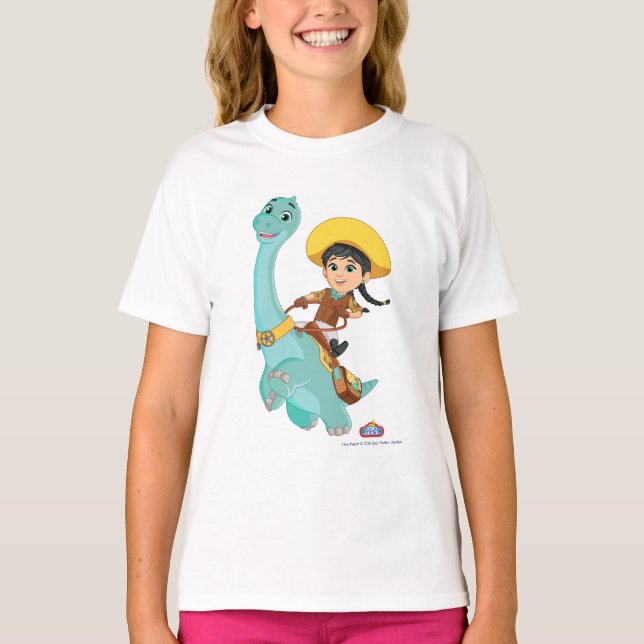 T-shirt Min & Clover | Joyeux Cowgirl & Brontosaurus Ride (Devant)