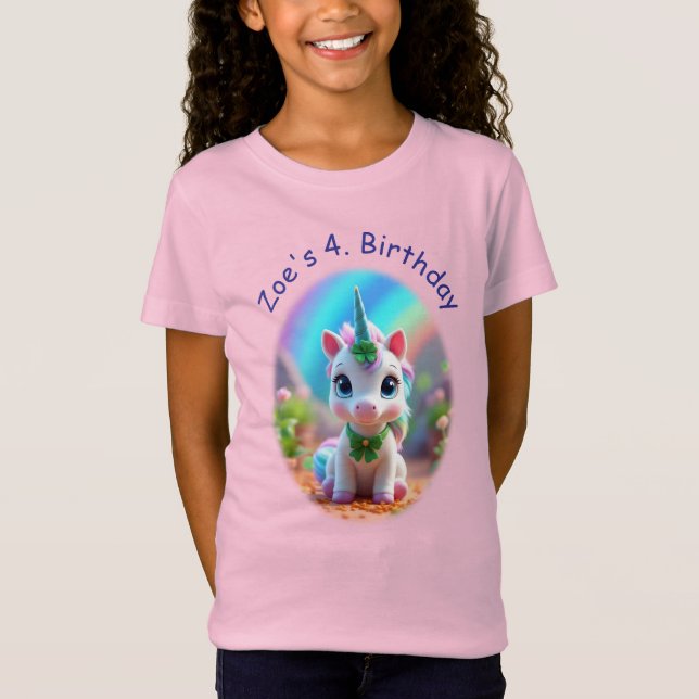 T-Shirt Mince bébé licorne et arc-en-ciel, filles annivers (Devant)