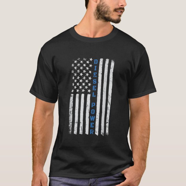 T-shirt Mince Ligne Bleue Drapeau Américain Diesel Power S (Devant)