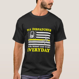 T-shirt Mince Ligne Jaune 911 Dispatcher Drapeau Votre Pir