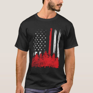 T-shirt Mince Red Line American Flag Wildland Firefighter