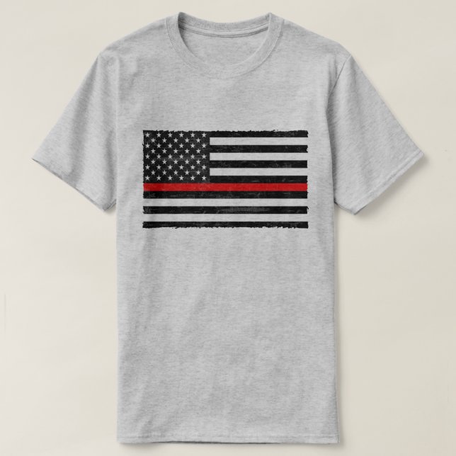 T-shirt Mince Red Line Grungy drapeau américain (Design devant)