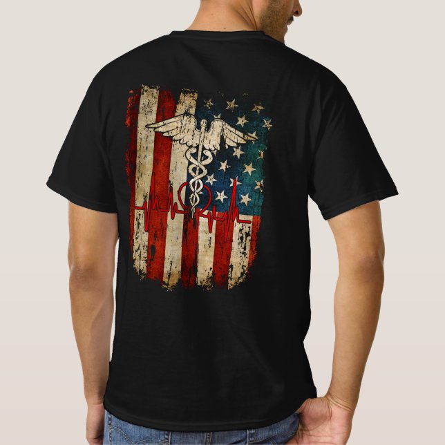 T-shirt Mince Red Line USA Flag Nurse (Dos)