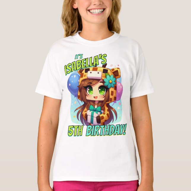 T-shirt Minecraft Anniversaire, Mignonne Fille, Minecraft, (Devant)