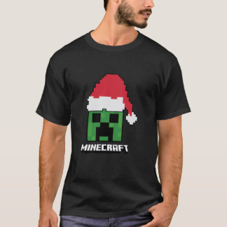 T-shirt Minecraft Christmas Creeper Santa Hat 
