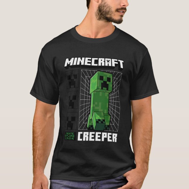 T-shirt Minecraft Grid Creeper Create Explore Survive (Devant)