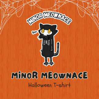 T-shirt Mineur Meownace Boo Squelette Chat Halloween