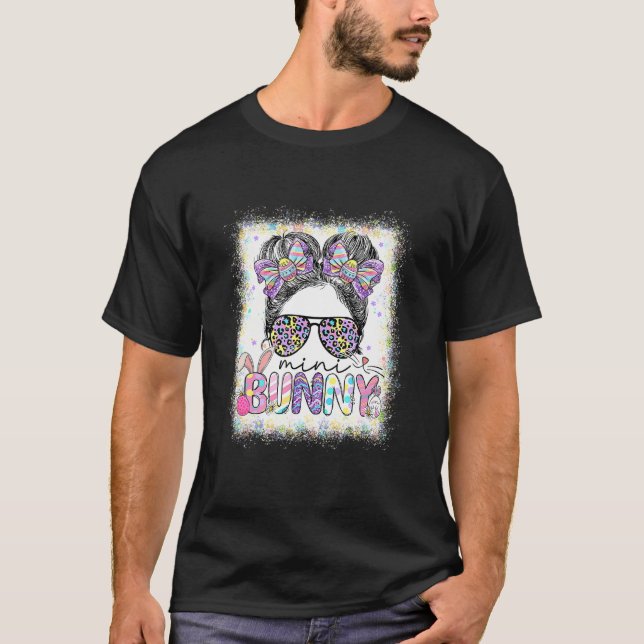 T-shirt Mini Bunny Messy Bun Leopard Easter Day Family App (Devant)