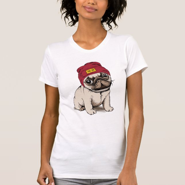 T-shirt Mini carlin de hippie de chiot (Devant)