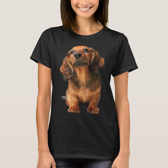 T-shirt Mini Dachshund Long Haired Shaded Chien rouge Chie (Devant)