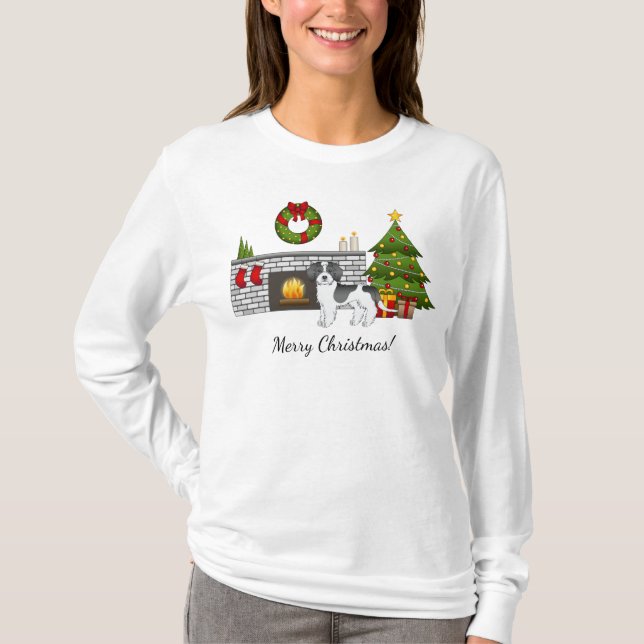 T-shirt Mini Goldendoodle Parti-color Noir de Noël (Devant)