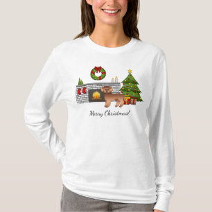 T-shirt Mini Goldendoodle rouge - Salle de Noël festive