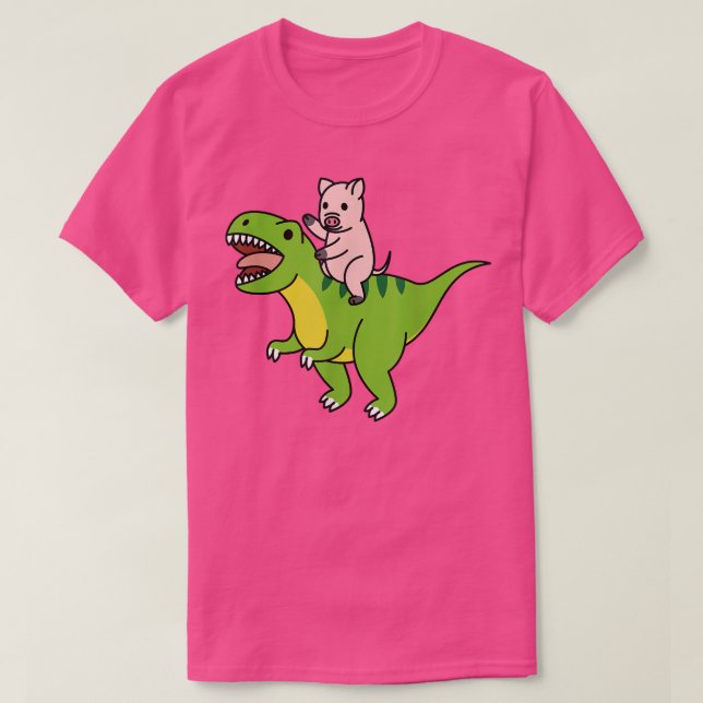 T-shirt Mini Pig Riding T-Rex Dinosaur Pet  (Design devant)