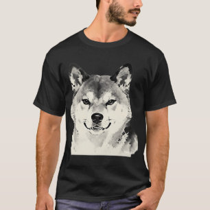 T-shirt mini shiba peinture à l'encre de près