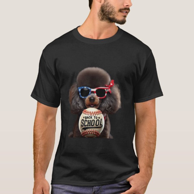 T-shirt Miniature Caniche Retour À L'école Balle De Baseba (Devant)