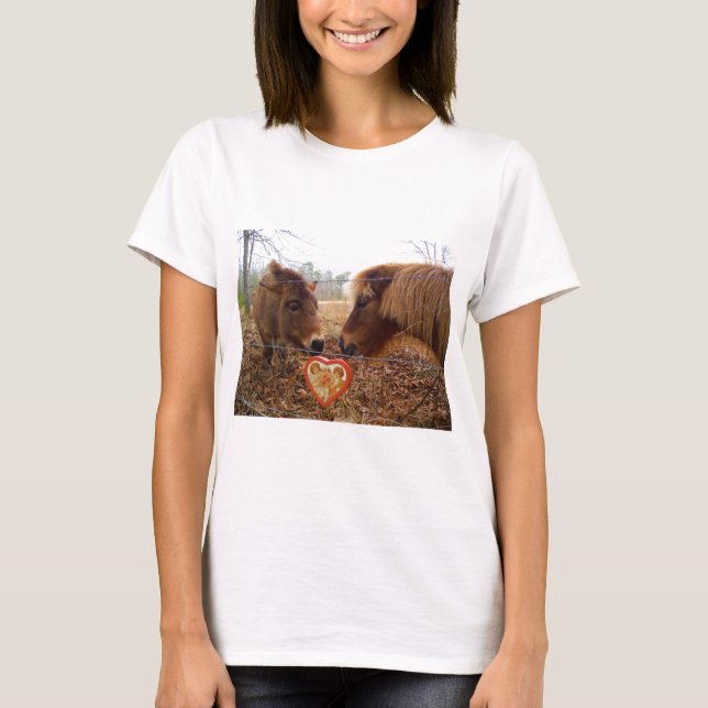T-shirt Miniature Donkey & Horse Valentine Heart (Devant)