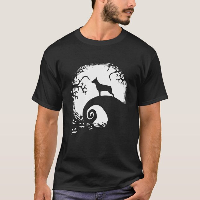 T-shirt Miniature Pinscher And Moon Halloween (Devant)