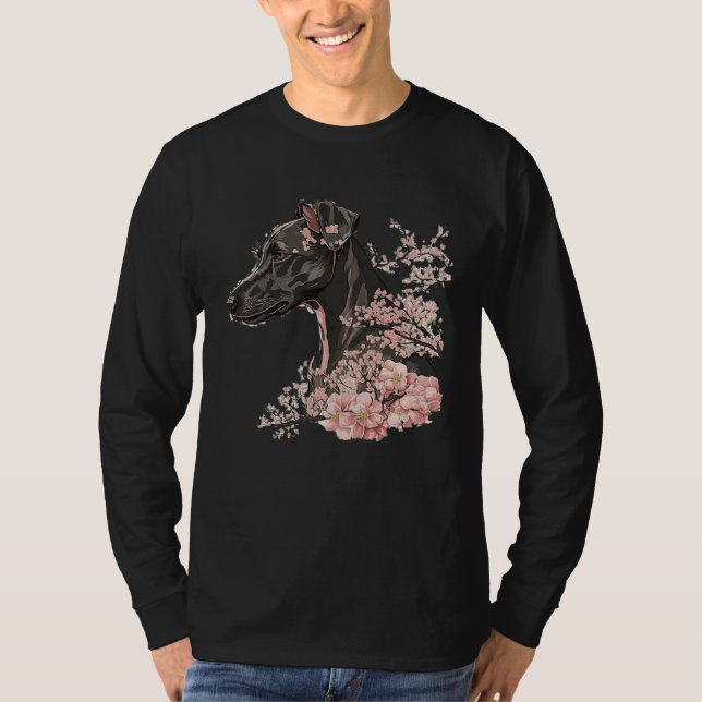 T-shirt Miniature Pinscher Cherry Blossom Dog Breed Japane (Devant)