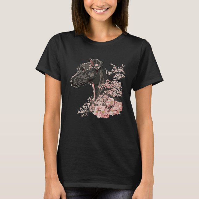 T-shirt Miniature Pinscher Cherry Blossom Dog Breed Japane (Devant)
