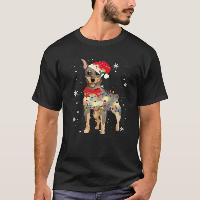 T-shirt Miniature Pinscher Chien Noël Lumière Noël Maman D (Devant)