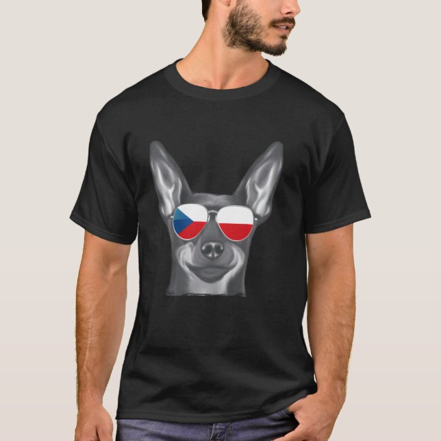 T-shirt Miniature Pinscher Chien Tchèque Drapeau Lunettes  (Devant)