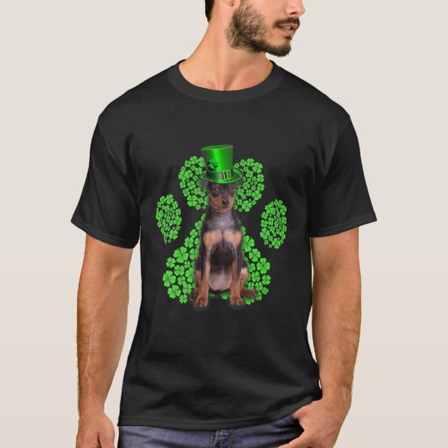 T-shirt Miniature Pinscher Shamrock Paw Clovers St Patrick (Devant)