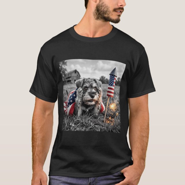 T-shirt Miniature Schnauzer Drapeau Américain Usa 250 Ans (Devant)