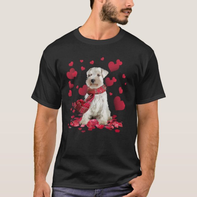 T-shirt Miniature Schnauzer drôle coeurs écharpe Saint-Val (Devant)