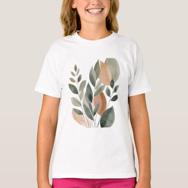 T-shirt Minimal Botanical Leaf Pattern  (Devant)