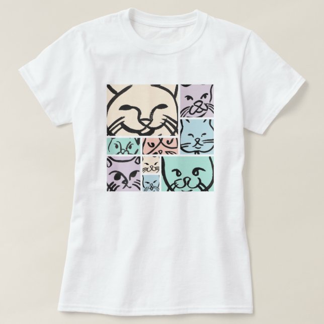T-shirt Minimal Cats Line Art Collage (Design devant)