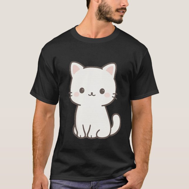 T-shirt Minimal Cute Cat Line Art – Simple Kawaii Cat Desi (Devant)