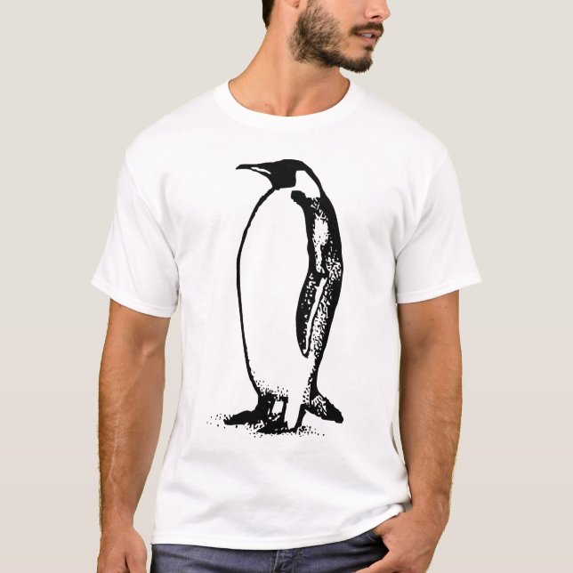 T-shirt Minimal Penguin Silhouette – Black & White Stencil (Devant)