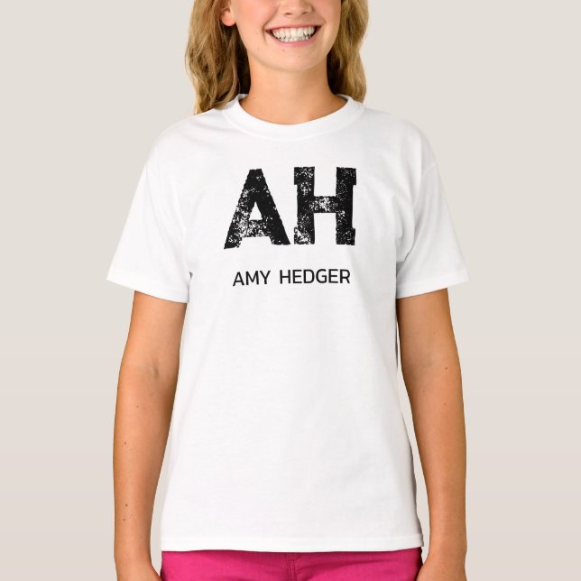 T-SHIRT MINIMALIST BLACK TWO LETTER MONOGRAM NAME WHITE (Devant)