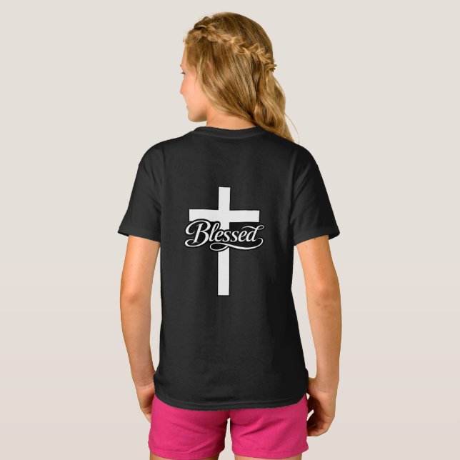 T-shirt Minimalist Blessed Cross Christian Faith Design (Dos entier)