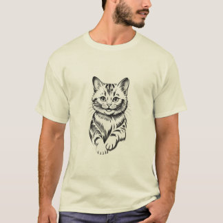 T-shirt Minimalist Cheerful Cat Simple Line Art