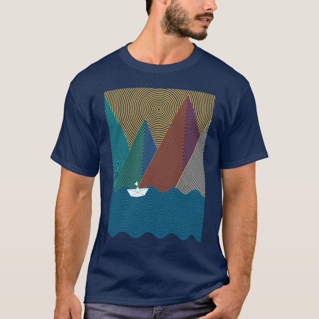 T-shirt Minimalist mountain and waves (Devant)
